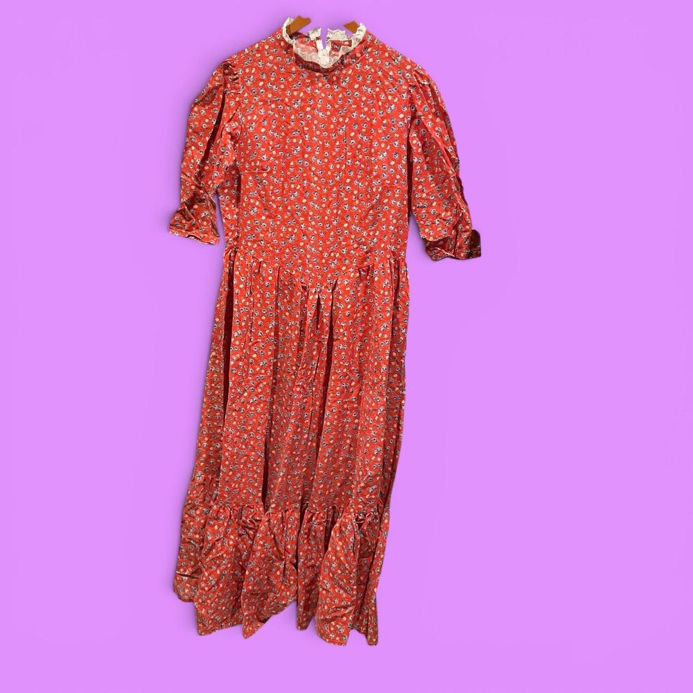 Cute strawberry shortcake prairie milkmaid handmade lace collar maxi dress